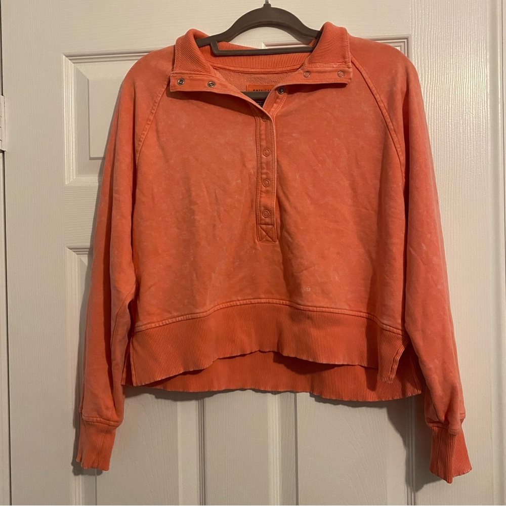 American Eagle Coral Snap Pullover Sweatshirt, XS